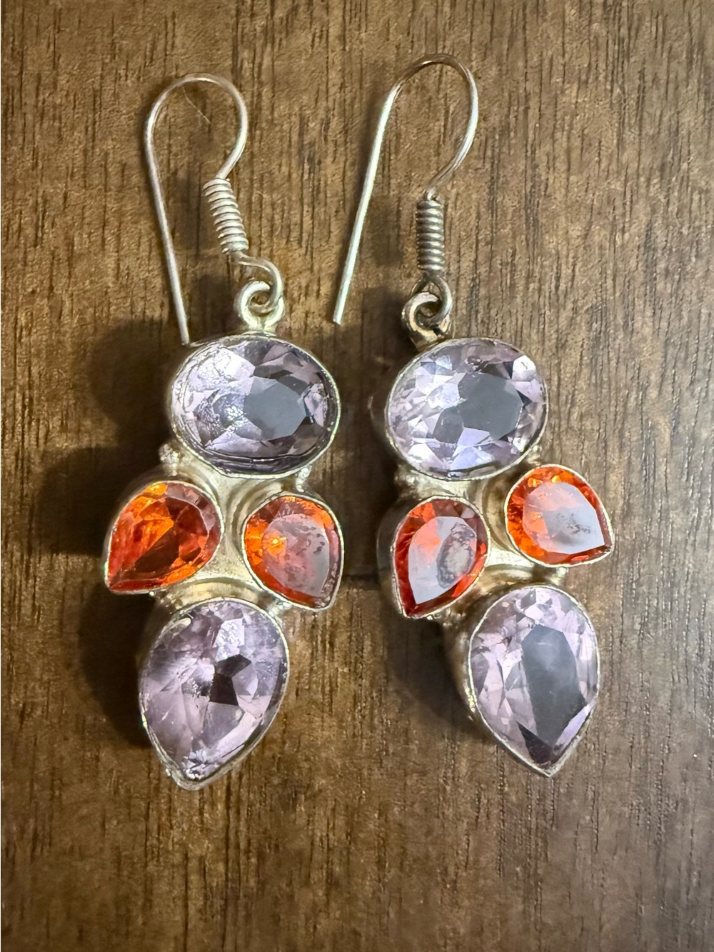 Pink Kunzite and Red Garnet Dangle Sterling Earrings
